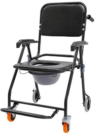 Duschstuhl Duschhocker Klappbar für Senioren mit Rädern für Dusche Senioren Pflegerollstuhl 100kg Tragkraft Breite 44 cm Sitzhöhe 51 cm geeignet