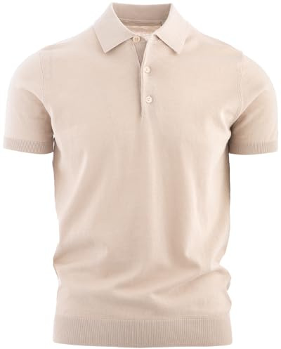 Cashmere Zone CZ-Polo Uomo in Jersey di Lino e Cotone Elegante, Maglietta Casual Estiva a 3 Bottoni, T-Shirt Traspirante Slim Fit, Maglia Leggera per Ufficio o Tempo Libero (M, Beige)