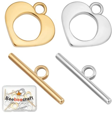 Beebeecraft 10 Set 2 Farben Herz Knebelverschluss 18K Vergoldet 304 Edelstahl OT Love Heart Connector Ring Bar Verschluss Zur Schmuckherstellung