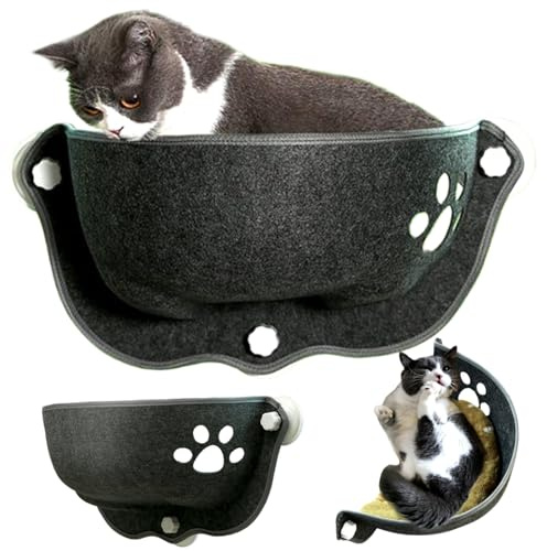 Jorzer Ventana de Cama de Gato de Taza de succión, 20x11x11 Forma de Media Ventana Gato Hamaca Hamaca Fuerte Cama de succión para el Asiento de salón Suave para Pasar el Sol.