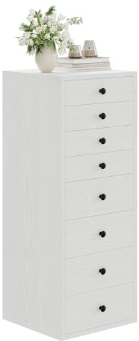 LIKIMIO Tall Dresser, Small Dressers with 8 Storage Drawers, Chest of Drawers for Organizing, Tall Narrow Dresser for Bedroom, White