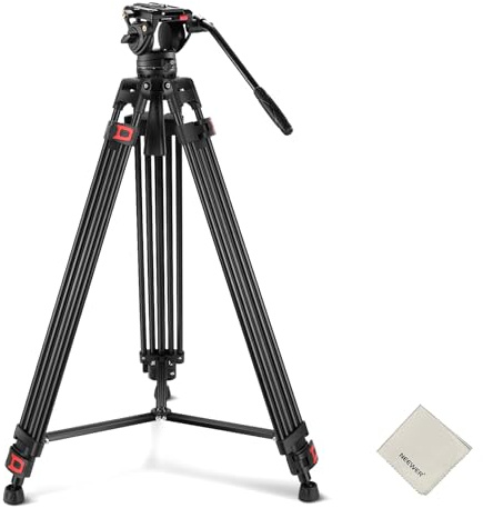 NEEWER Treppiede video da 74 con testa a fluido e controllo dell'attenuazione, in alluminio resistente, professionale, con piastra QR per videocamere DSLR, panno per la pulizia, carico massimo 17,6