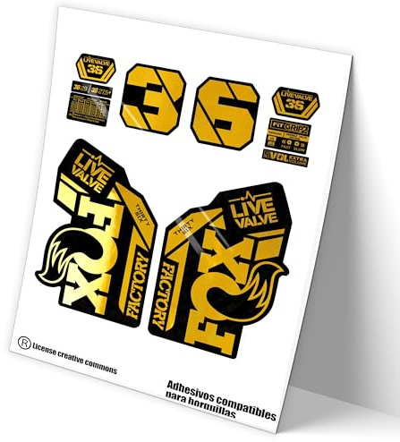 Ref: VP467 Aufkleber, kompatibel mit FOX 36 FACTORY LIVE VALVE MTB, Sticker, Aufkleber, Aufkleber für Mountainbikes. (CHROME-GOLD)