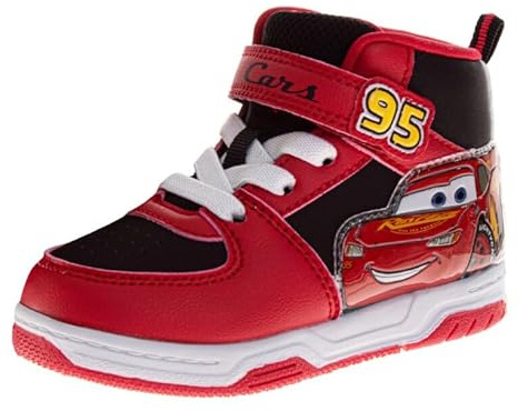 Cars High Top Shoes for Boys - Lightning McQueen Sneaker Hightops Shoe Lightweight Lace Up Ankle Hi Sneakers - Red (Size 11 Little Kid)