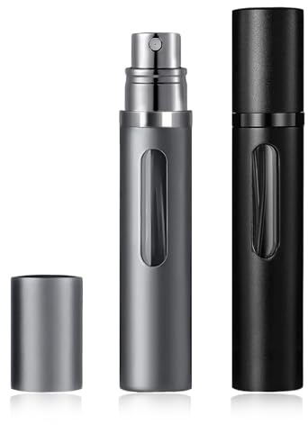 Agvdg 2Pack 8ml Perfume Atomiser – Portable Refillable Mini Perfume Spray Bottles, Leak-Proof Aluminium with Bottom-Fill Pump, Travel Atomizers for Women & Men (Black/Silver Grey)
