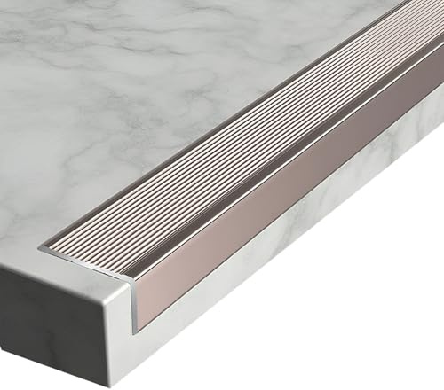 Profilo per Bordi Scale antiscivolo in alluminio 80/90/150 cm, Profilo Angolare in metallo a forma di L, Protezione per Scale in oro rosa per legno/vinile/piastrelle(100x3x2cm)