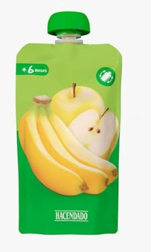 HACENDADO Baby Fruchtpüree Banane und Apfel, 120g Portionsbeutel, Ab 6 Monate, 6 Stück