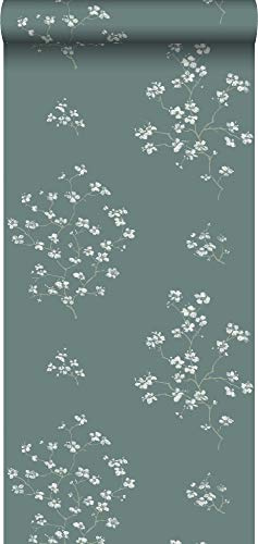 Sanders & Sanders papier peint fleurs bleu canard 53 cm x 10.05 m