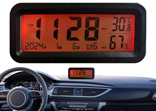 Syengery Reloj de Salpicadero - Monitor Digital Luminoso de Humedad - Pequeño Reloj Higrómetro Con Luz De Fondo,Para Coche Vehículo Sedán Pickup Scooter Rejilla De Aire SUV Estacionamiento