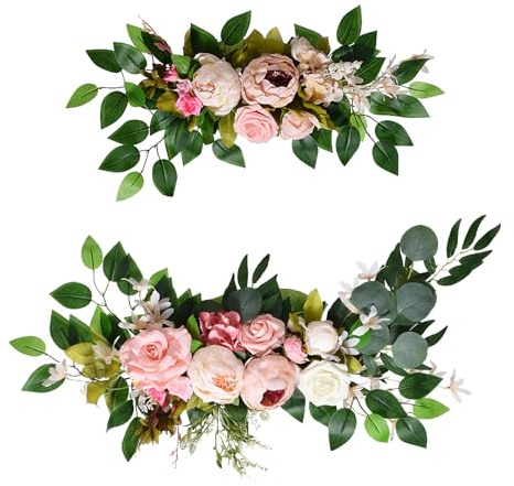 Luocute di Nozze Artificiale, Festone Floreale, Romantica Ghirlanda di Fiori di Seta con Foglie Verdi per Decorazioni per la Casa, Centrotavola, Sedie per Feste di Matrimonio (Pink)