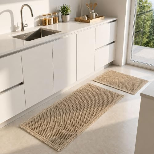 URMONA Set Tappeti Bagno 2 Pezzi Grandi, 50×121 cm + 43×61 cm, Tappetini Antiscivolo, Tappeto Doccia Stile Boho, Decorazione Bagno, Soggiorno e Camera (Marrone)