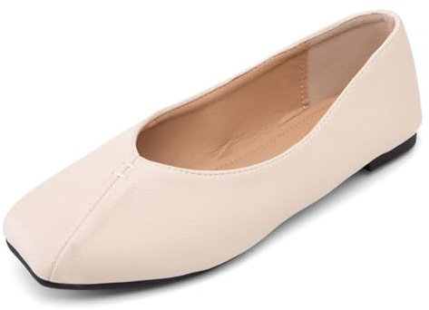 Fin och lädersula Grenu ballerina dam (storlek 32–54) 1 cm fyrkantig tå slip-on skor - lätt bred vår och höst, Dammig mandel, 40 EU