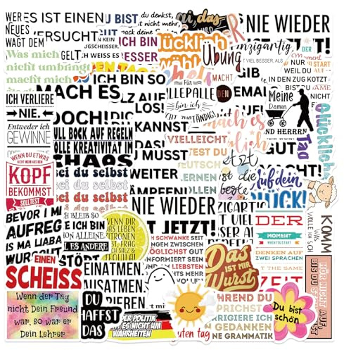 HUZNA 50 Stück Aufkleber mit deutschen Sprüchen,Wasserfeste Vinyl Sticker,Lustige & Motivierende,Coole Deko für Scrapbooking Vision Board Tagebuch Fotoalbum Tassen Laptop