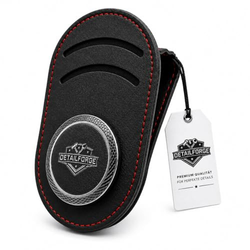 DetailForge - Premium Wildleder Brillenhalter für Auto mit 2 Kartenfächern; Sonnenblende, Sonnenbrillenhalter, Brillenclip