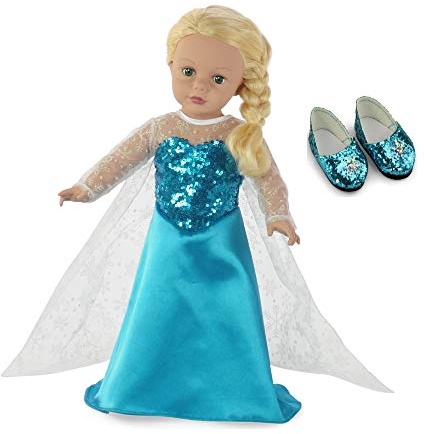 Emily Rose 18 inch Doll Clothes Ice Princess Halloween Costume Gown Dress Outfit with Sparkly Snowflake Shoes! | Fits Most 18-in Dolls |USA Business | Double Reinforced Stitching