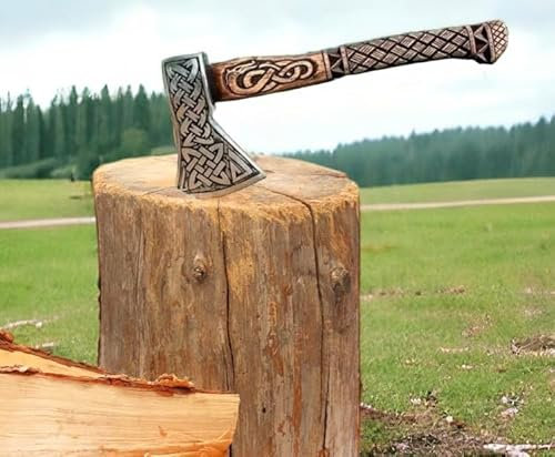 Poshland AX-7615 Custom Gift Forged Carbon Steel Viking Axe with Rose Wood Shaft, Viking Bearded Camping Axe