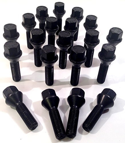 Set of 20 extended alloy wheel bolts black M12 x 1.5 thread 35mm long, taper seat, 17mm Hex suitable for BMW 3 series