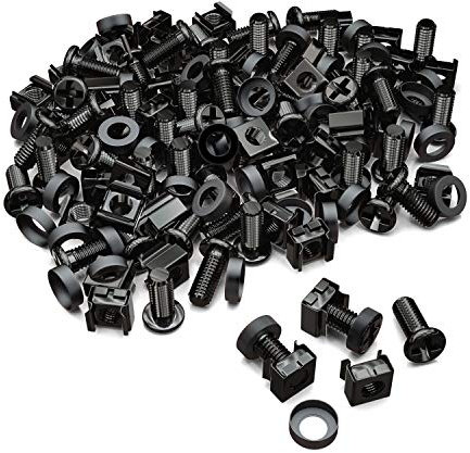 deleyCON 50x M6 Käfigmuttern Schrauben Set für Netzwerkschränke - 50er Set Patchpanel Racks Servergehäuse 19 Zoll 10 Zoll Montagesatz Stahl - Schwarz