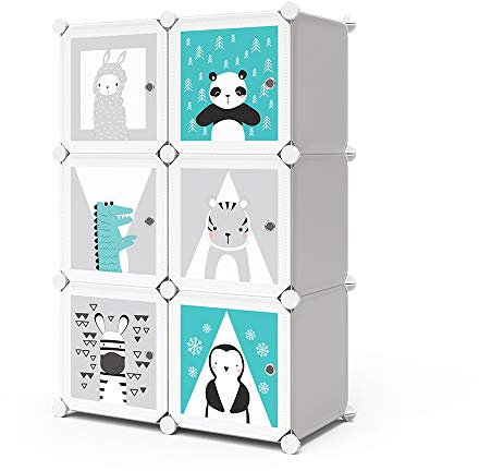Vicco Kinderregal Grau Andy 6 Fächer (Panda) - 75x110x37 cm gefertigt aus PVC - Modularer Kinderkleiderschrank für Kinder, für bequemen Zugriff auf Lieblingsspielzeug