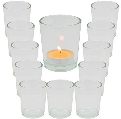 12 Teelichthalter aus Glas zum selbst gestalten Teelichtgläser Kerzenständer Rohling Variantenwahl, Größe:D 45 mm | H 65 mm, Farbe:transparent