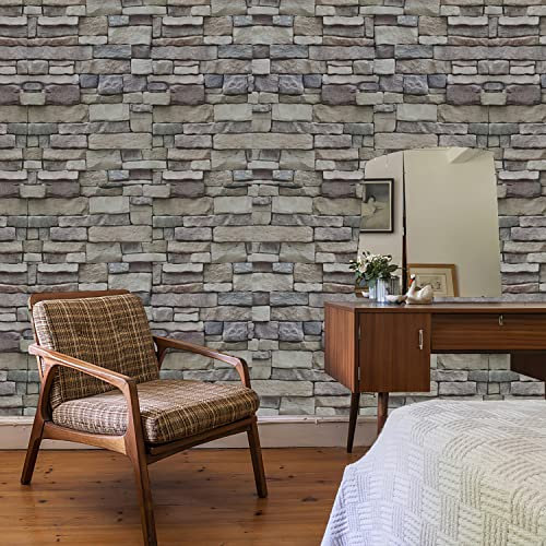 Ohmywor Brick Self Adhesive Wallpaper Peel and Stick Stone Paste Brick Effect Wallpaper Lining Paper Vinyl Film for Living Room Walls Bedroom Kitchen Bathroom 45x300CM