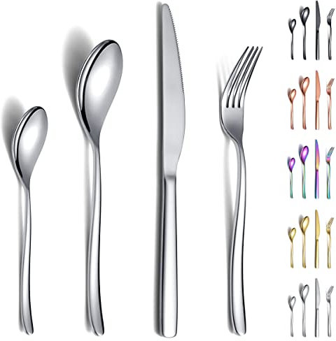 Berglander Set di posate 24 pezzi, robusto set di posate in acciaio inossidabile antiruggine, forchette e cucchiai lavabili in lavastoviglie