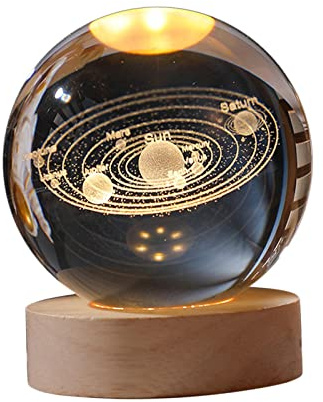 perfk Lampada da notte con sfera di cristallo,lampada da notte planetaria da comodino per ornamento per la decorazione della camera da, Luna