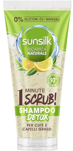 Sunsilk Shampoo limone detox scrub 1 minuto per pelle e capelli grassi, 200 ml