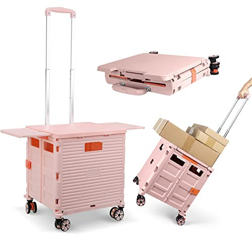 Carro de la compra, Retráctil magnética mesa cubierta deslizante,Plegable Carro de Plástico con Ruedas Heavy Duty 55kg Pack Go Plegable Portátil Compras Camping Transporte Carro Caja de Almacenamiento