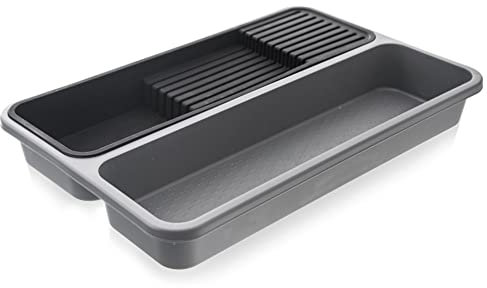orion group Inserto per cassetto porta coltelli e posate, inserto compatto per posate per cassetti, portaposate, organizer per coltelli, grande, grigio, 40 x 26,5 x 5 cm