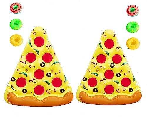 Large Pool Floats For Adults, Pizza Inflatable Pool Floats, With 3/6 Pack Inflatable Drink Holders Pizza Pool Raft For Kids And Adults,2PCS