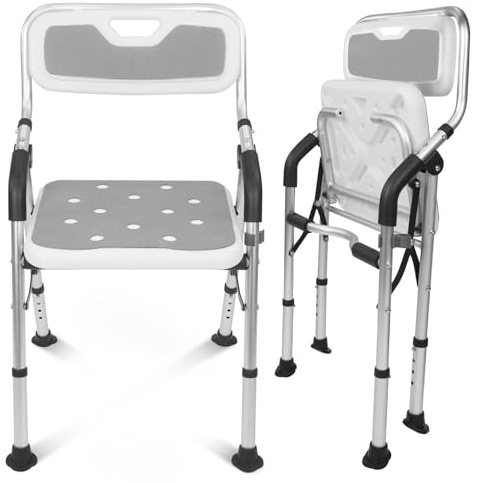 Vive Shower Chair for Elderly and Disabled - Folding Seat with Arms and Back - Foldable Bathroom Chairs for Sitting, Inside Shower - Portable for Travel - Fold Down, Collapsible, Compact & Comfortable