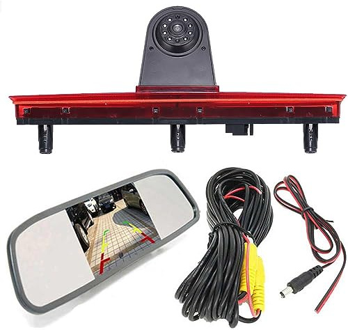 Dynavsal HD Bremsleuchte Rückfahrkamera Set mit Rückspiegel Monitor,wasserdichte Nachtsicht Auto Rückfahrkamera Ersatz für VW T5 Bus Transporter Multivan Caravelle Bussiness 2003-2015 Bj