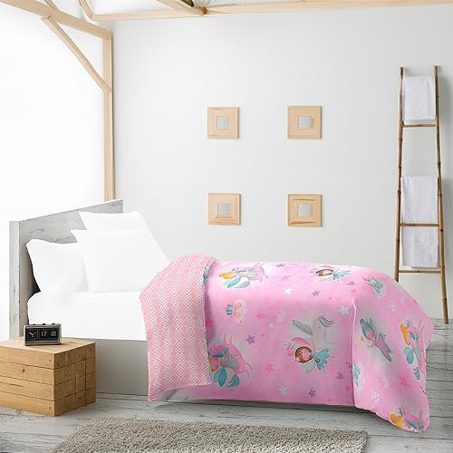 DECASATEXTIL -Edredon Nordico Invierno Infantil Cama 90/105 cm Microfibra Estampado – Reversible- Suave, cómodo, Ligero y Transpirable – ¡CREA un Dormitorio mágico Hoy Mismo! – Hadas