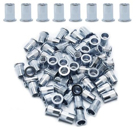 CCLIFE 60 Piezas Tuercas de Remache de Galvanizadas Blancas de Acero al Carbono, Tuercas Remachables Rosca Plana adecuadas para metal plástico vidrio, Remaches Roscados M10 (17mm x 21mm)