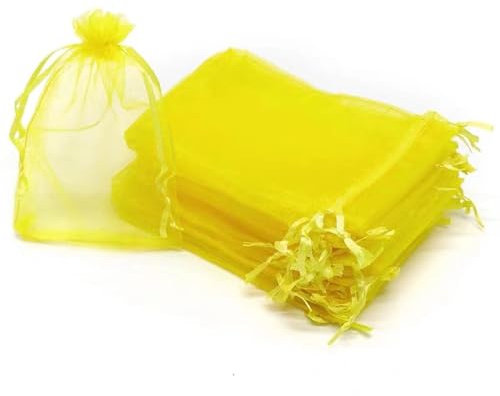 100pc 9 X 12 cm Bolsas de Organza de Regalo, Bolsas de Tul con Cordón de Organza, Bolsa de tela, Bolsas para Joyas, Bolsas de Regalo para Regalos Joyas Caramelo para Boda Favores Bolsitas(Amarillo)