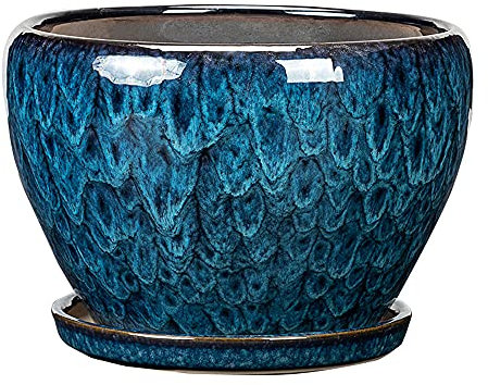 plant pots, Modern Peacock Blue Ceramic Flower Pot Nordic Style Flower Pot Ceramic Flower Pot Indoor Seeder Ceramic Plant Pot with Drainage Hole and Detachable Saucer ( Color : Blue , Size : 25CM )