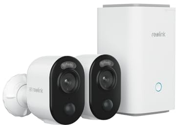 Reolink 4K Überwachungskamera Aussen Akku Set mit Home Hub, Farbnachtsicht, 2.4/5GHz WLAN, 5 Monate Akkulaufzeit, Zentrale Verwaltung & Lokaler Speicher, Ohne ABO-Gebühren, Argus 3 Ultra 2-Kamera-Set