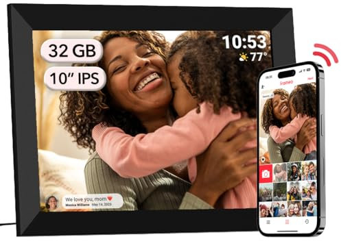 Frameo Cadre Photo Numérique 10,1 Pouces Wi-FI 32 Go, Écran Tactile IPS LCD 1280 x 800P, Cadre Photo Intelligent Cloud avec Rotation Automatique et Audio, Partagez Photos/Vidéos Instantanément (Noir)