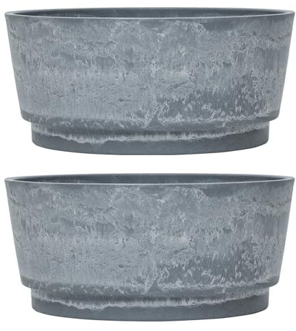 Garden Gear Caesar Marble Effect Bowl Planter Small 34.5cm Diameter Lightweight Flower Pot Ideal for succulents & alpines (2)