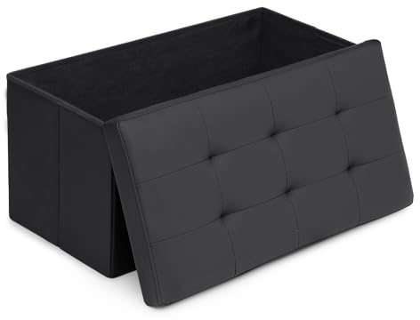 Athena Collection 30 Storage Ottoman Bench Folding Bench with 90L Hidden Storage, Large End of Bed Bench PU Leather Foot Rest Stool Chest with Flipping Lid for Living Room, Bedroom, Entryway, Black