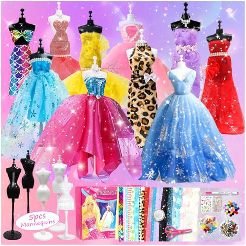 800+ Stücke Modedesign Mädchen,Bastelset Kinder,DIY Kunst und Bastelset,Kunst Kleidung Basteln Nähsets,Mit 5 Mannequins Lernspielzeug,Weihnachten Geschenke Kinder Mädchen