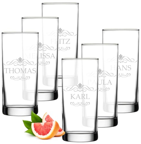 polar-effekt Longdrink Cocktailgläser 6er-Set 485 ml mit personalisierter Gravur - Wassergläser mit Namen - Geschenke für Sie und Ihn - Gläser für Bier, Wasser und Drinks