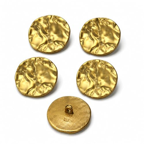 Codulu 5 Botones Redondos de Metal ondulados Dorados de 20 mm para Costura, Manualidades, Tejer, Chaqueta de niños, Jeans, Abrigos, Blazer, Uniforme, decoración