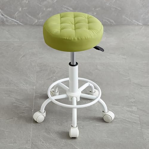 Höhenverstellbarer runder Drehhocker mit Fußstütze für Spa-Salon, Chefhocker (Weiß/Grün)