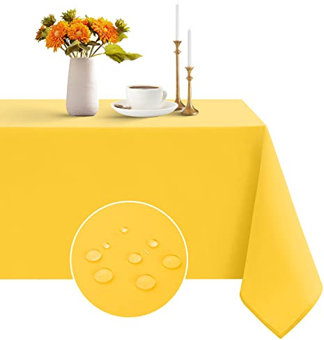 Romanstile Tovaglia Rettangolare 240x140 cm Gialla da Esterno Antimacchia e Antispruzzo Elegante e Moderna, Primavera, Copri Tavolo Grande per Pranzi in Famiglia, Pasqua, Giardino, per 8–10 Posti