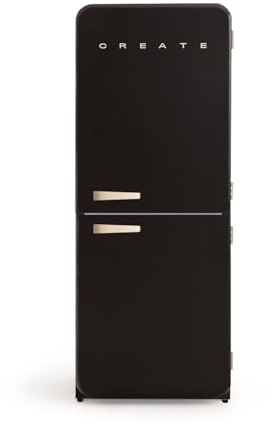 CREATE / RETRO FRIDGE COMBI 185 SAND/Réfrigérateur combiné noir avec poignée couleur sable et congélateur 401L / 190W, système No Frost, 3 étagères, 2 tiroirs, 70x65x185 cm