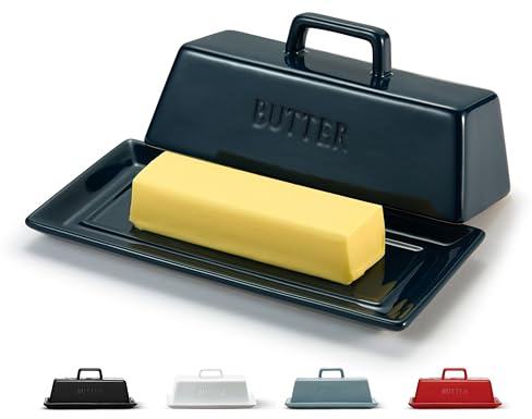 Kook Beurrier en céramique couvercle comptoir de cuisine plateau de service récipient de rangement peut contenir 1 bâton passe au micro-ondes et au lave-vaisselle bleu