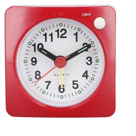 Mini réveil de voyage avec mécanisme silencieux, lumière intégrée et fonction snooze conviviale (rouge)
