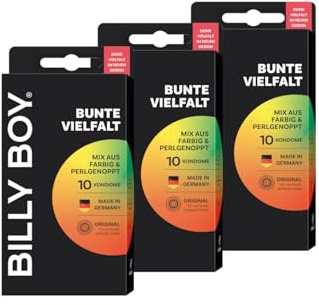 BILLY BOY Kondome Bunte Vielfalt 10er | 52 mm | Mix aus Farbig und Perlgenoppt | 3er Pack (3 x 10 Stück)